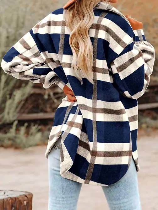 Plaid Button Flannel Shirt Jacket (Green)