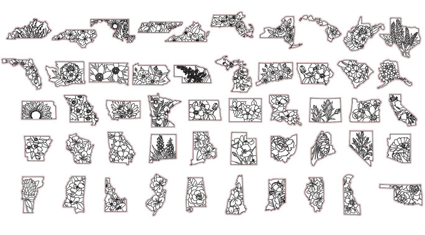 State Flower Keychains | Wood Engraved State Flower