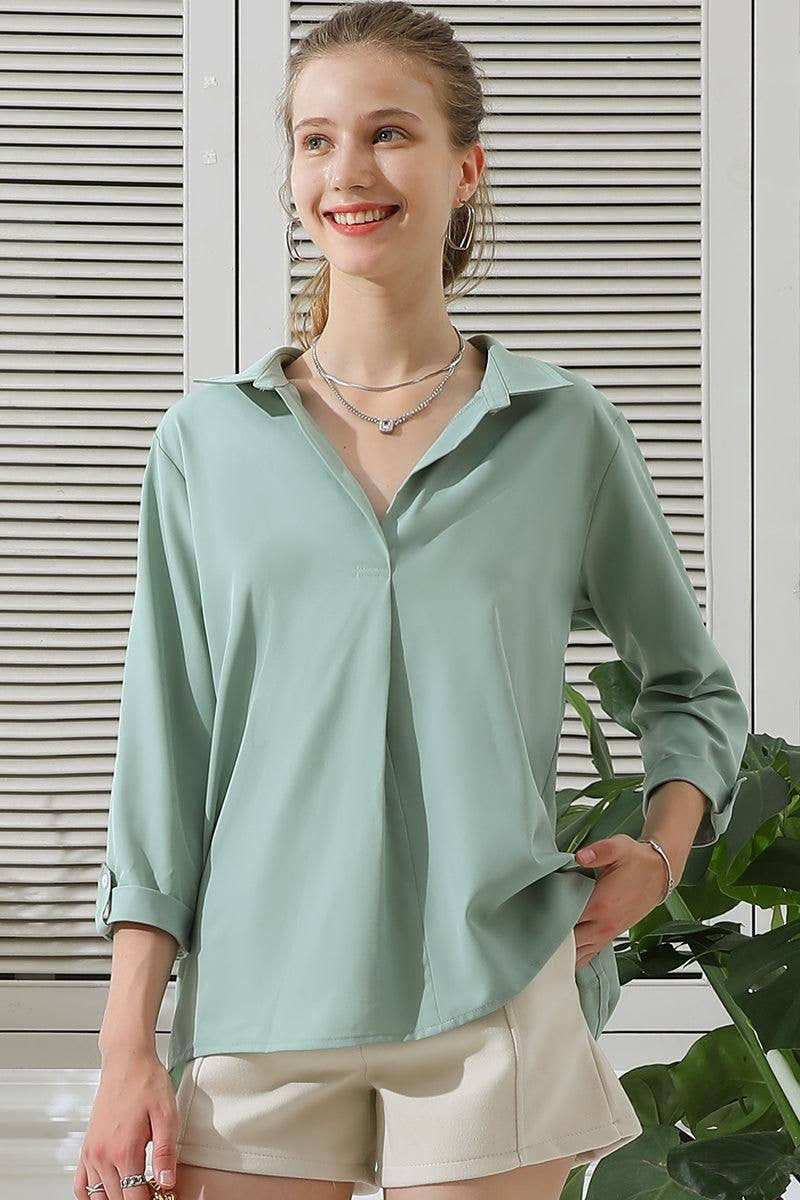 Johnny Collars 3/4 Sleeve Blouse Top With Pockets