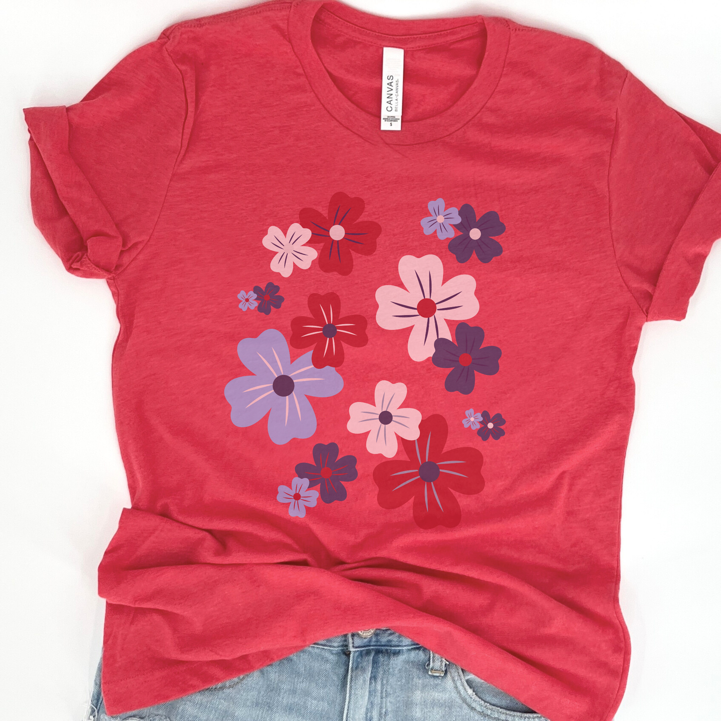 Red, White & Blue Flower Graphic T-Shirt
