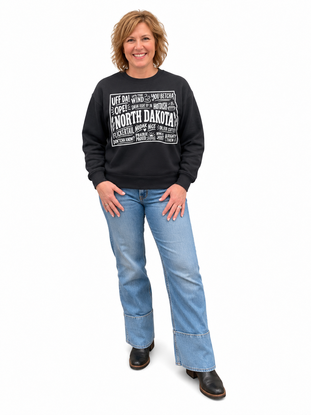 North Dakota State Word Crew Neck Long Sleeve Sweatshirt