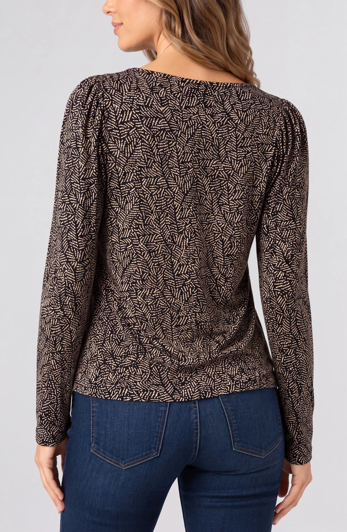 Liverpool Long Sleeve Jewel Neck Knit Top W/ Shirring