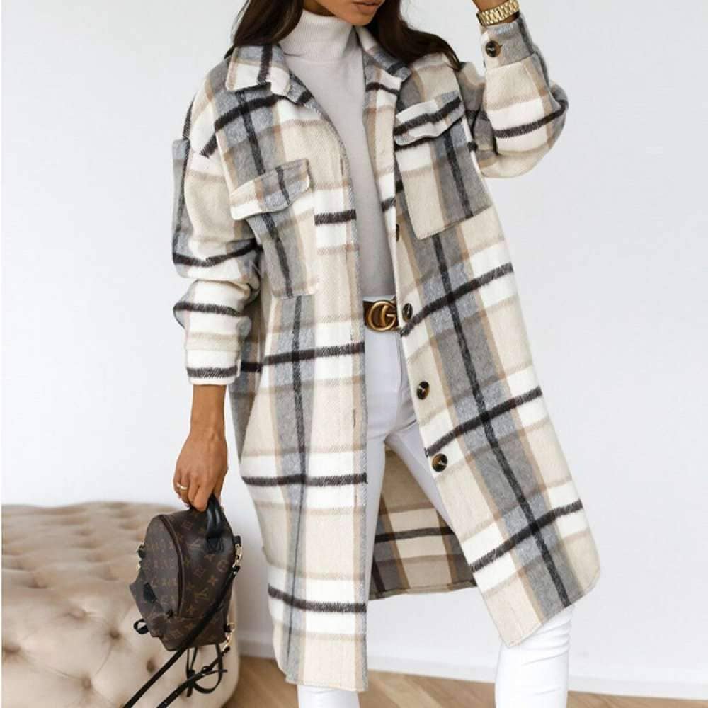 Plaid Long Shacket with Pocket Design