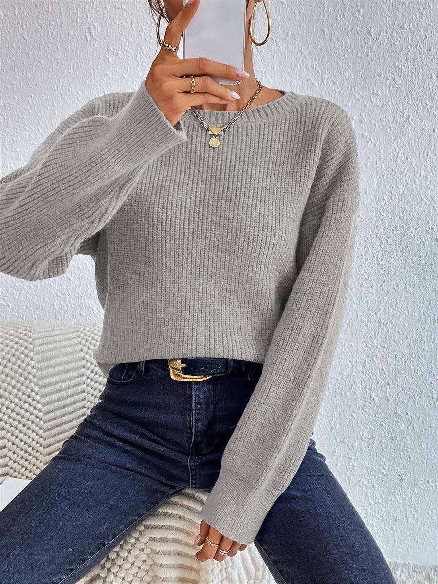 Solid Color Knit Sweater