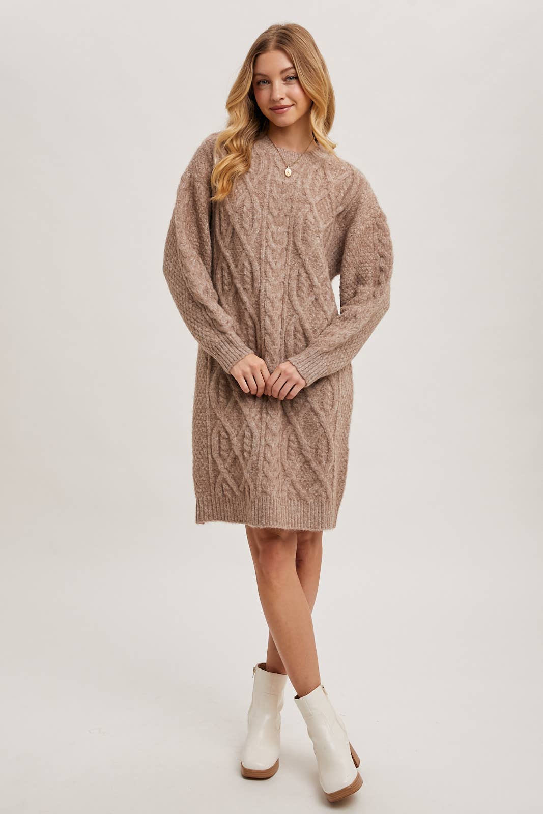 Cable Knit Sweater Midi Dress (Birch)