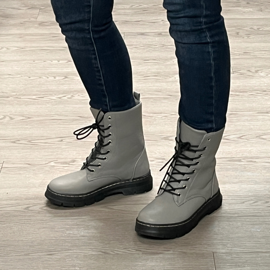 Grey military hot sale boots womens