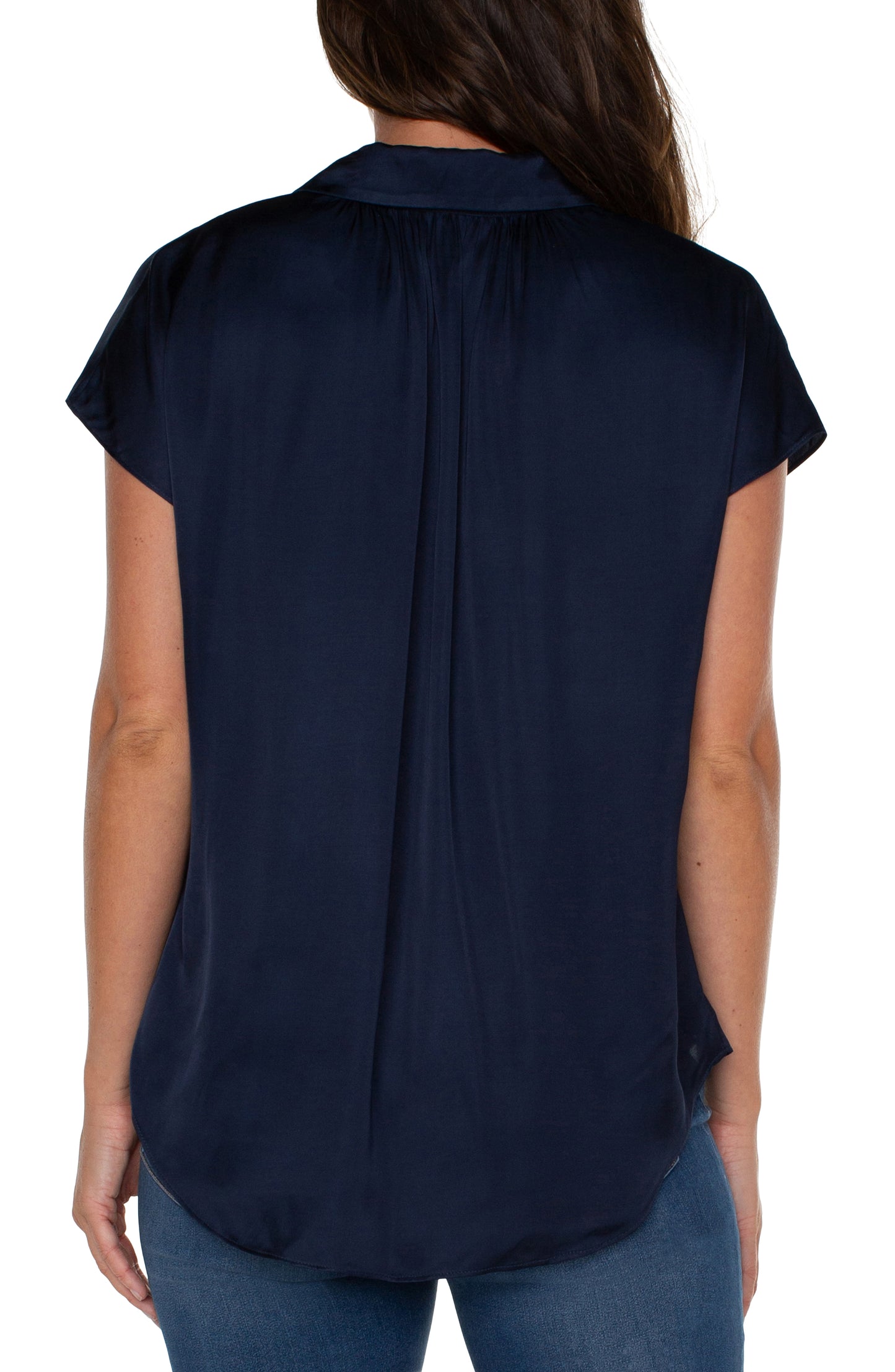 Liverpool Dolman Sleeve Blouse w/Collar & Button Front (Dark Navy)