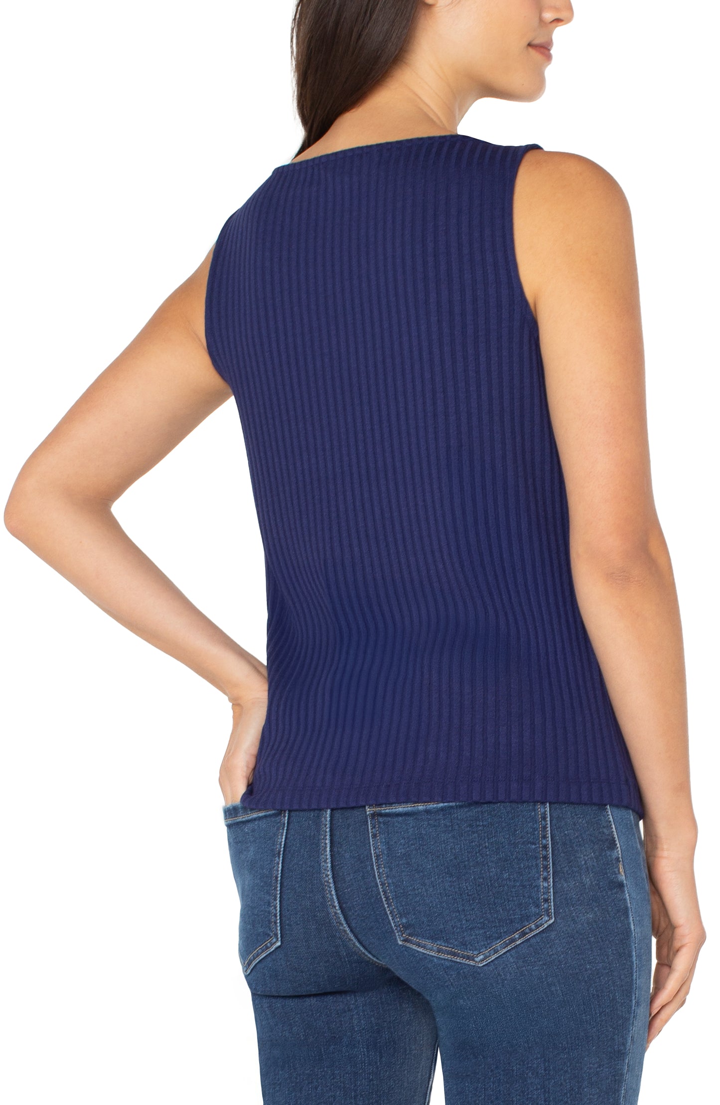 Liverpool Sleeveless Boat Neck Rib Knit Top (Maritime Navy)