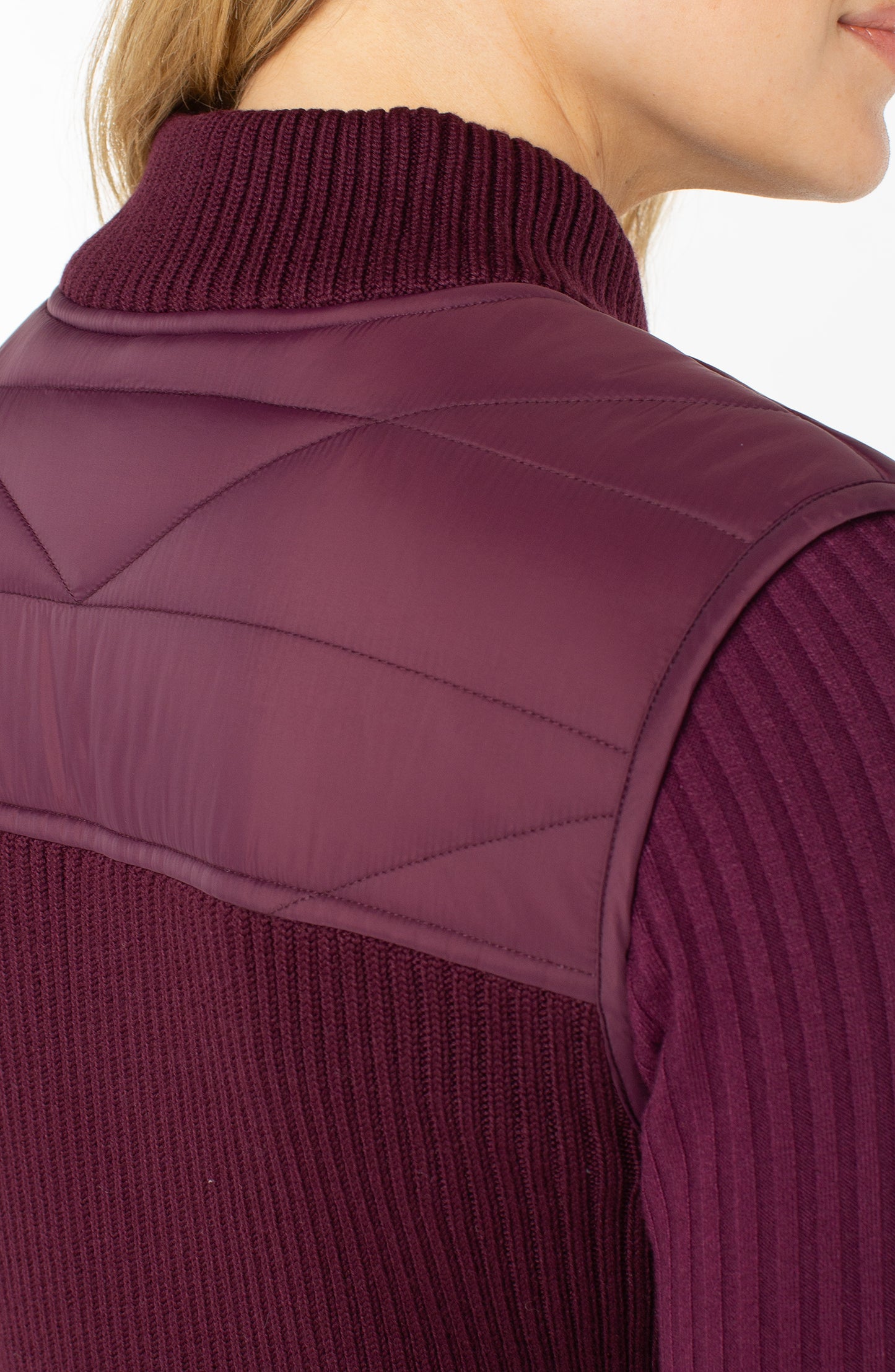 Liverpool Sleeveless Quilted Front Full Zip Sweater Vest (Wine Berry)