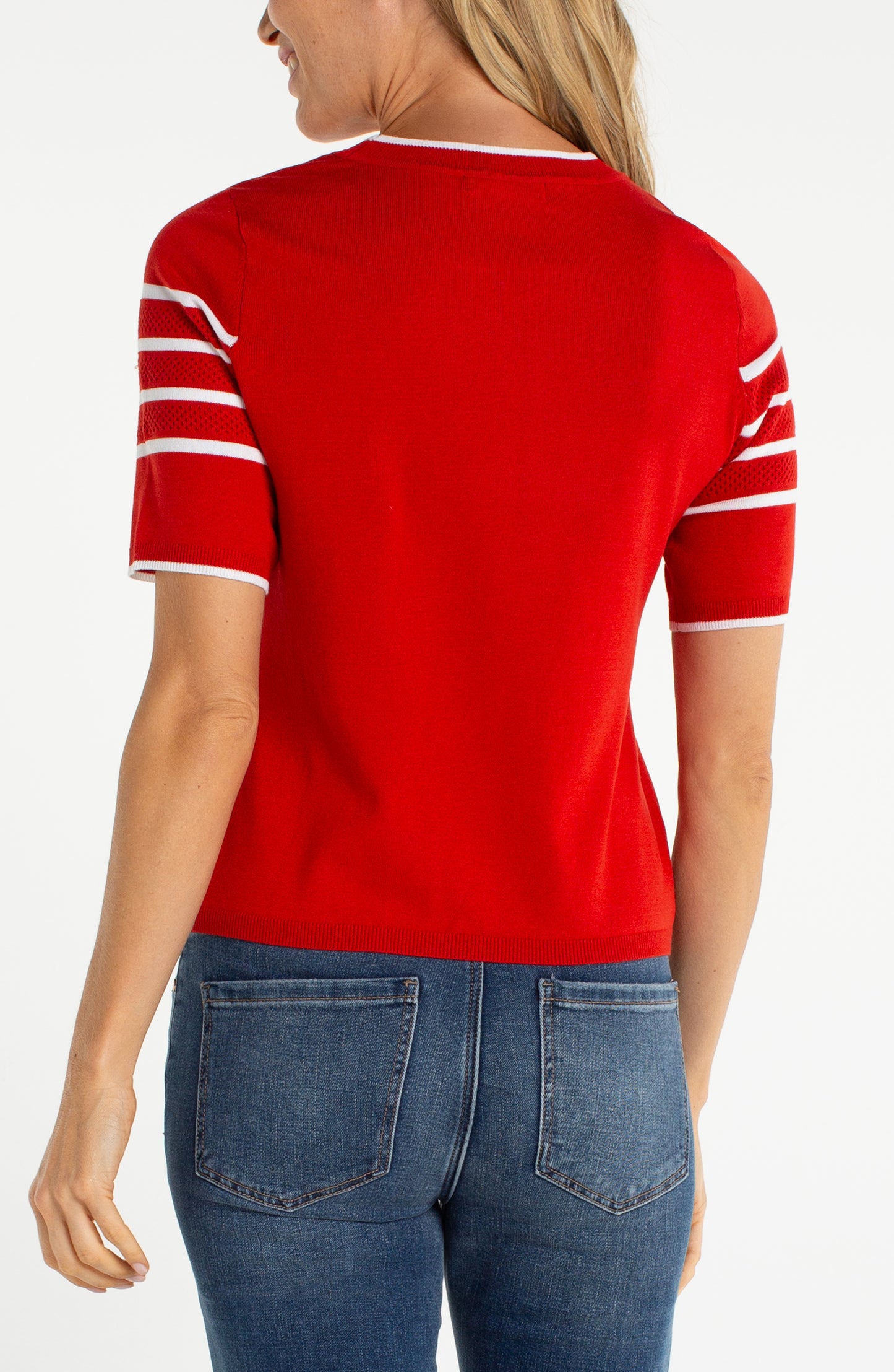 Liverpool Short Sleeve Crew Neck Sweater (Fire Brick White Stripe)