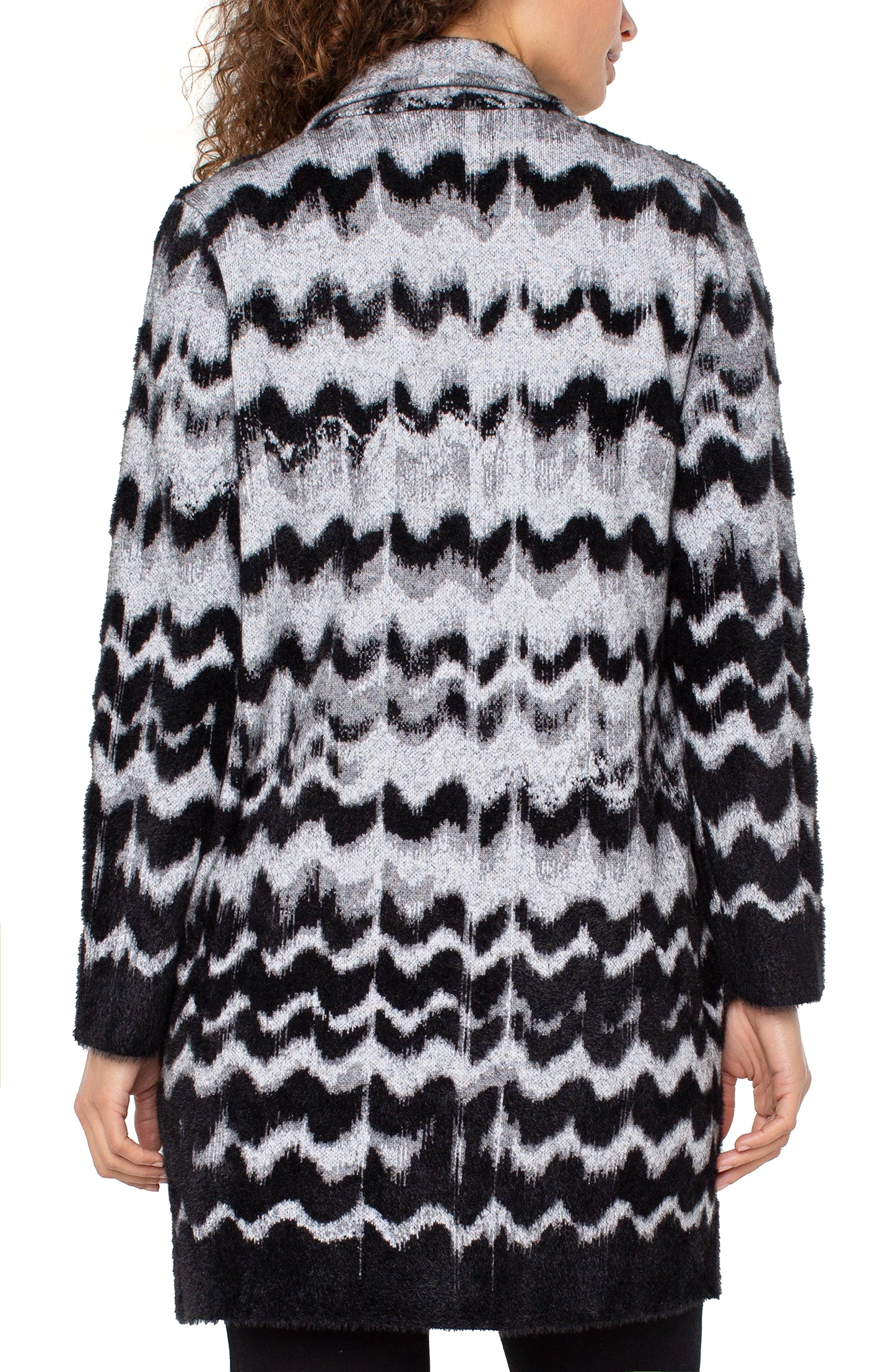 Liverpool Open Front Coatigan Sweater (black grey wavy stripe)