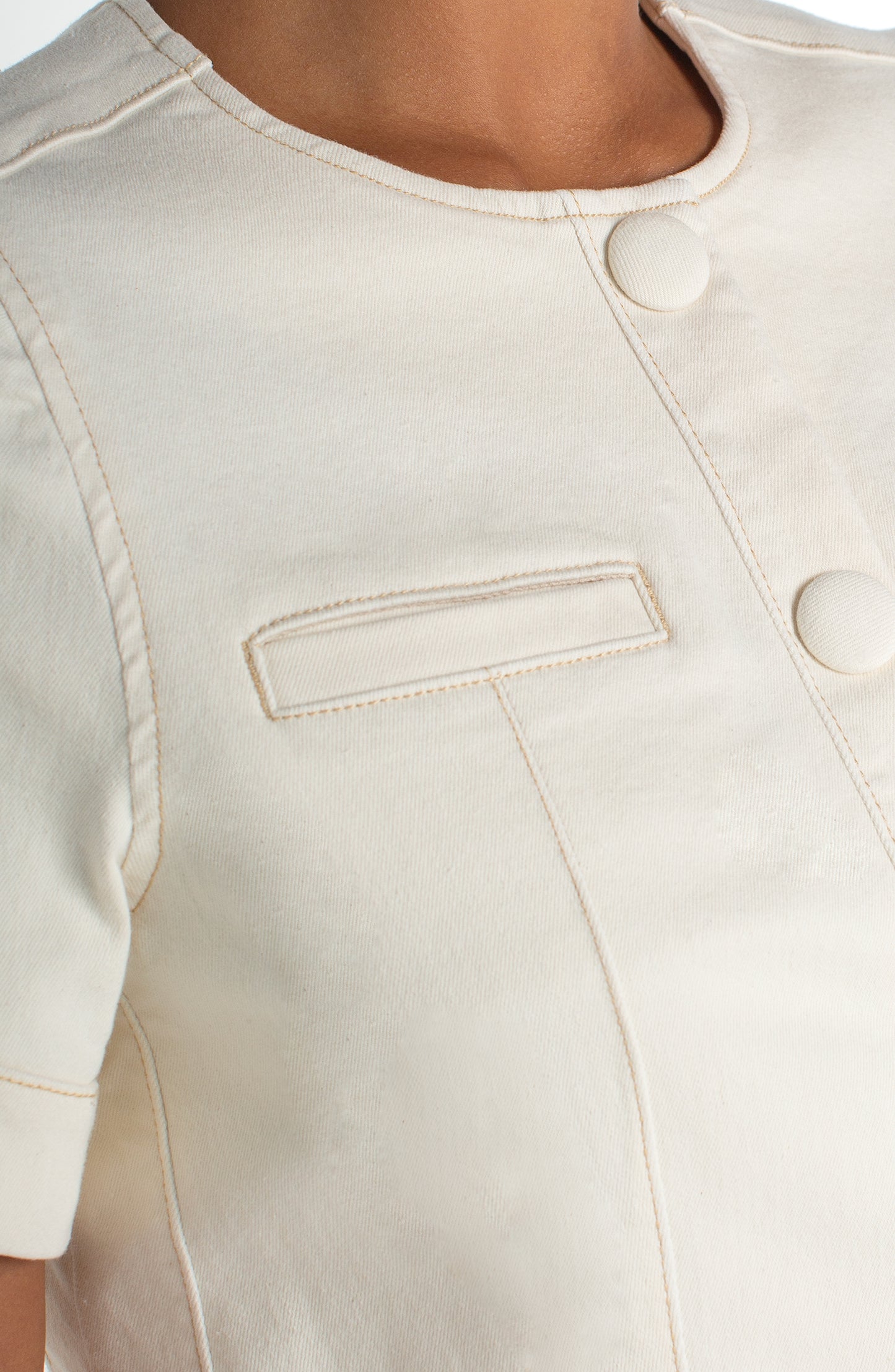 Liverpool Collarless Short Sleeve Cropped Jacket