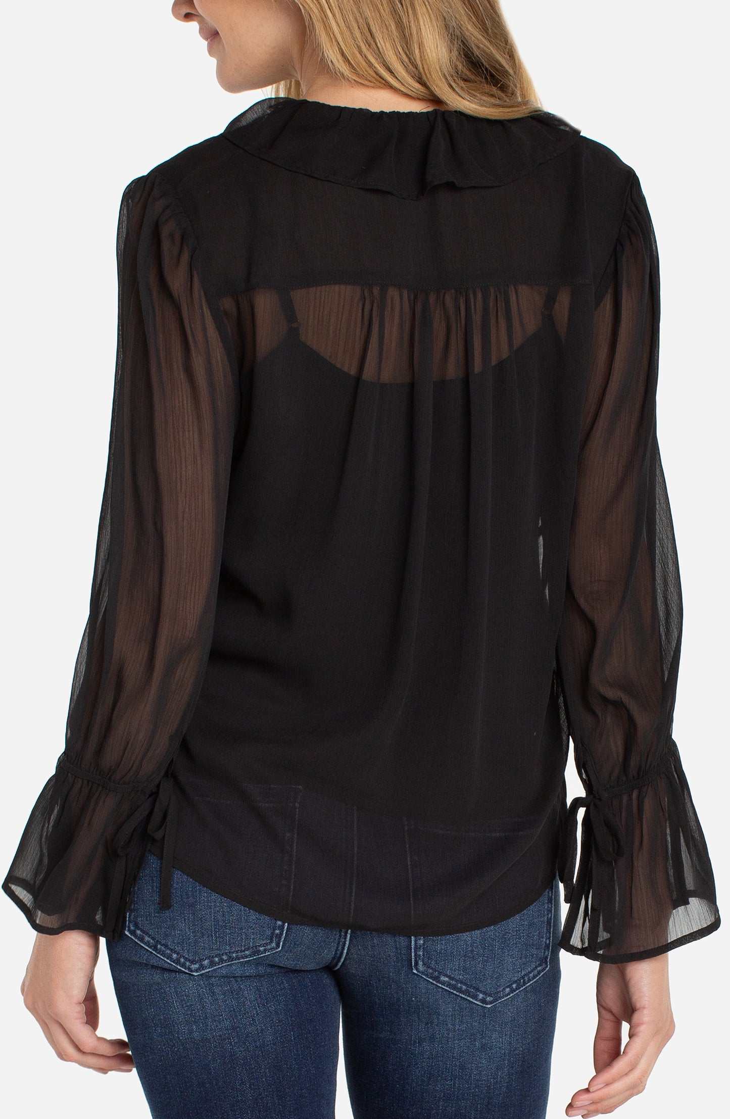 Liverpool Long Sleeve Ruffle Front Woven Shirt (Black)