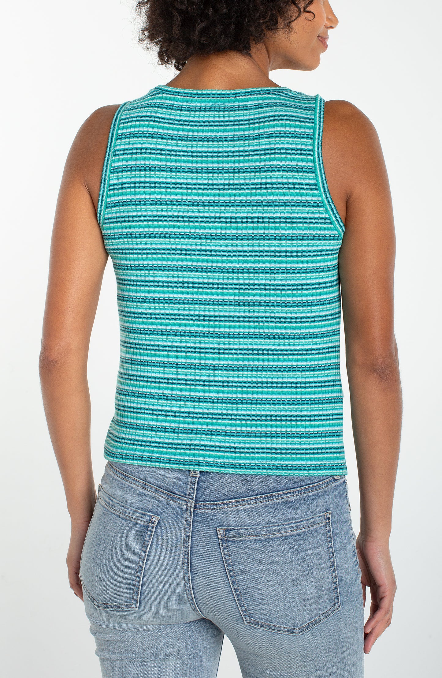 Liverpool Sleeveless Crew Neck Twist Front Knit Top