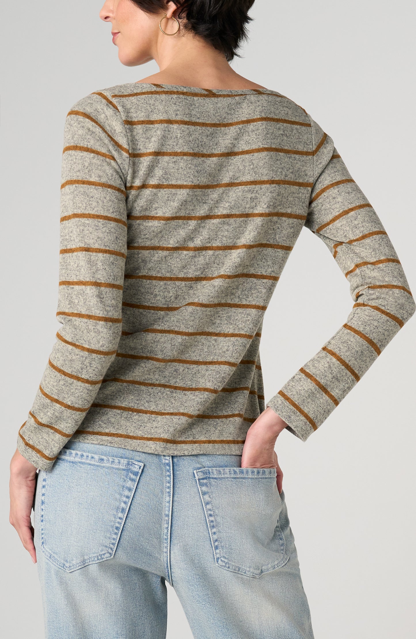 Liverpool Long Sleeve Boatneck Knit Top W/ Twist Detail