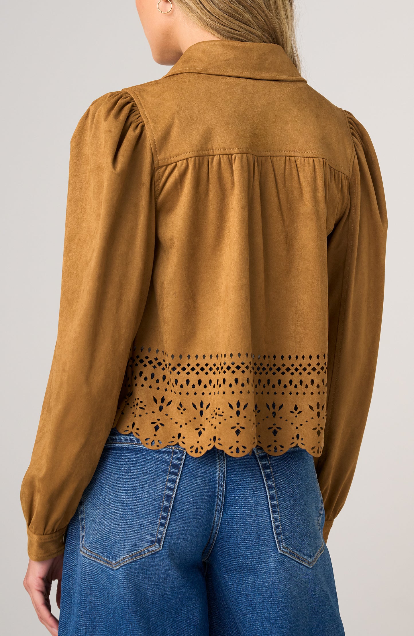 Liverpool Puff Sleeve Jacket W/ Laser Cut Hem