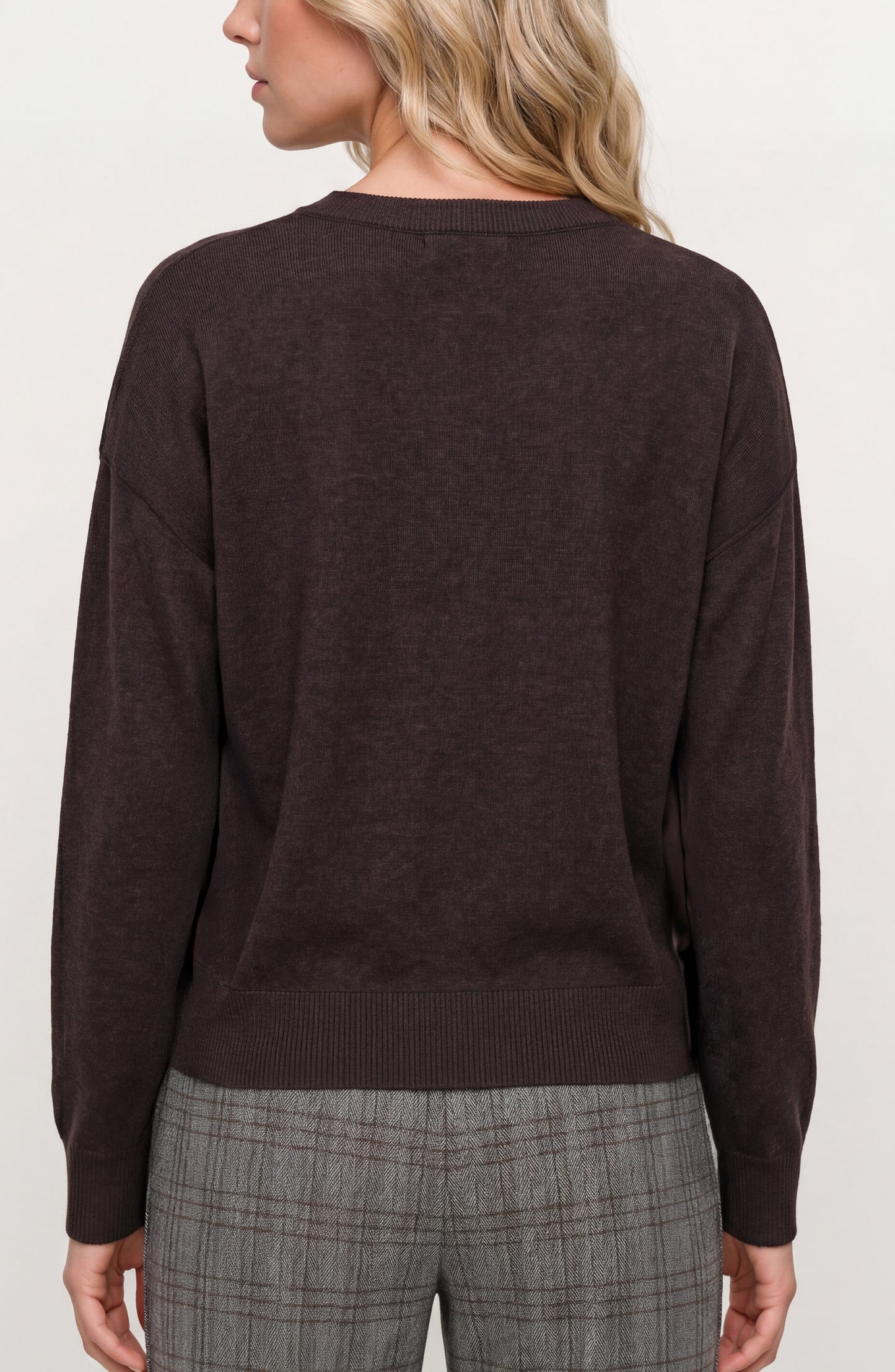 Liverpool Long Sleeve Drape Neck Woven Sweater Hybrid