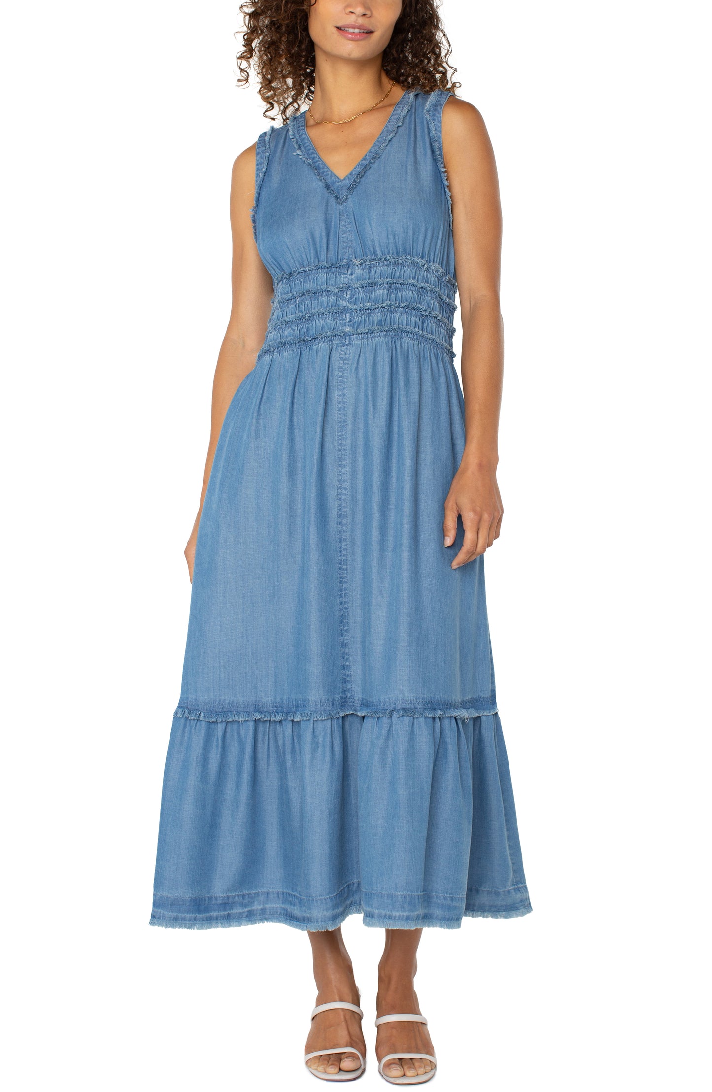 Liverpool Smocked V-neck Fray Maxi (Delwood)