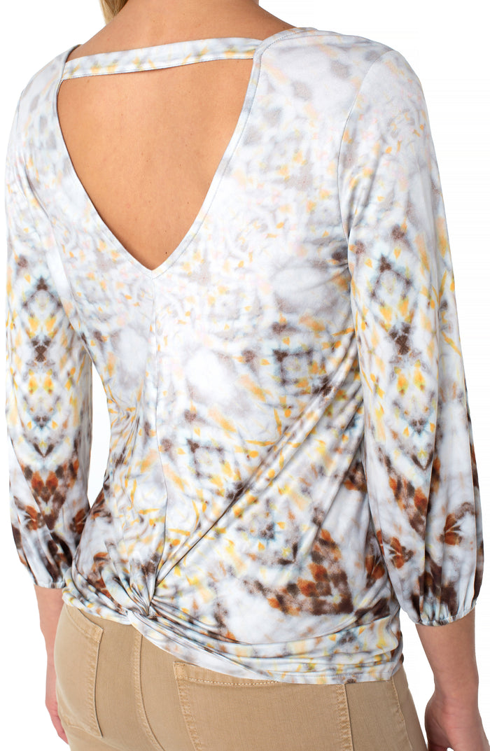Liverpool Twist Back 3/4 Sleeve Knit Top (tie dye)
