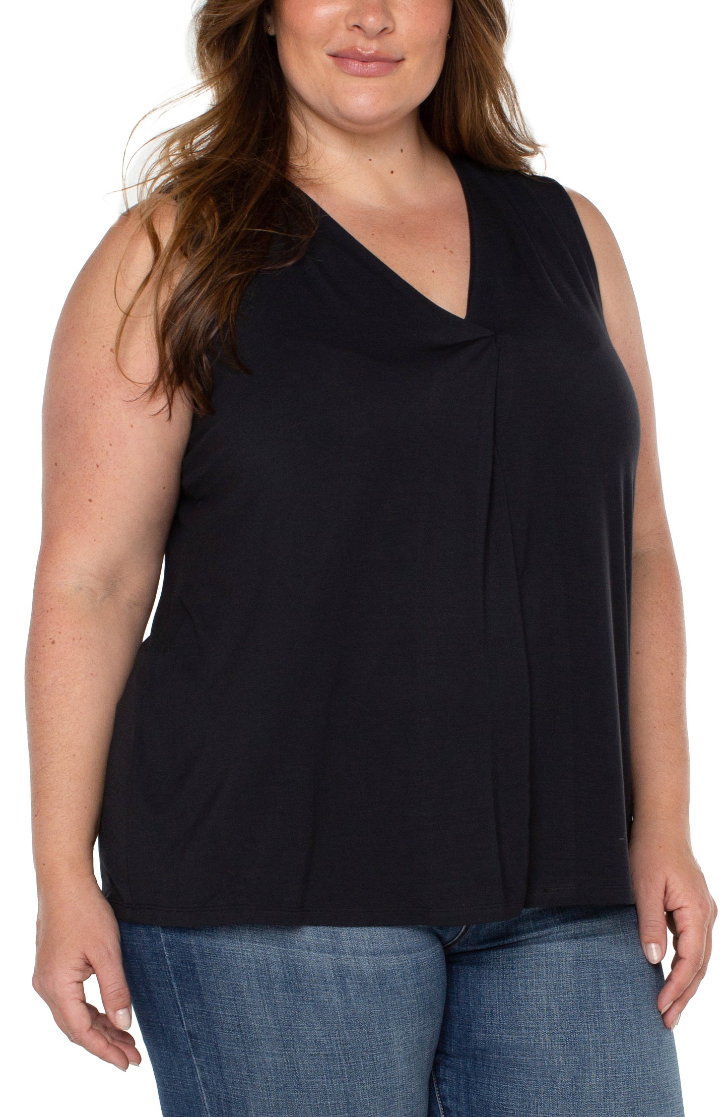 Liverpool Sleeveless V-Neck Modal Knit Top with Tucks (solid colors)