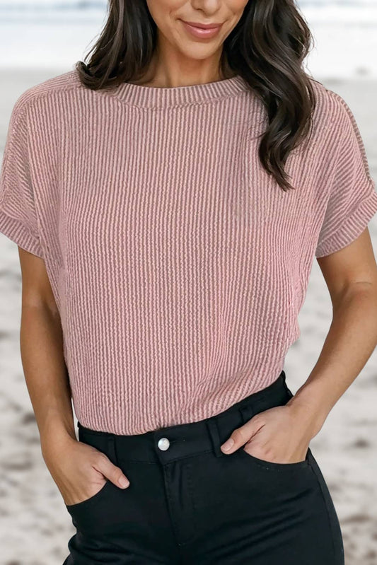 Solid Textured Exposed Seam Casual T-shirt