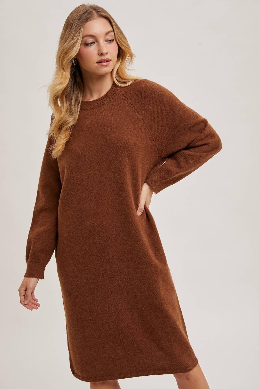Basic Knit Sweater Midi Dress (Beige)