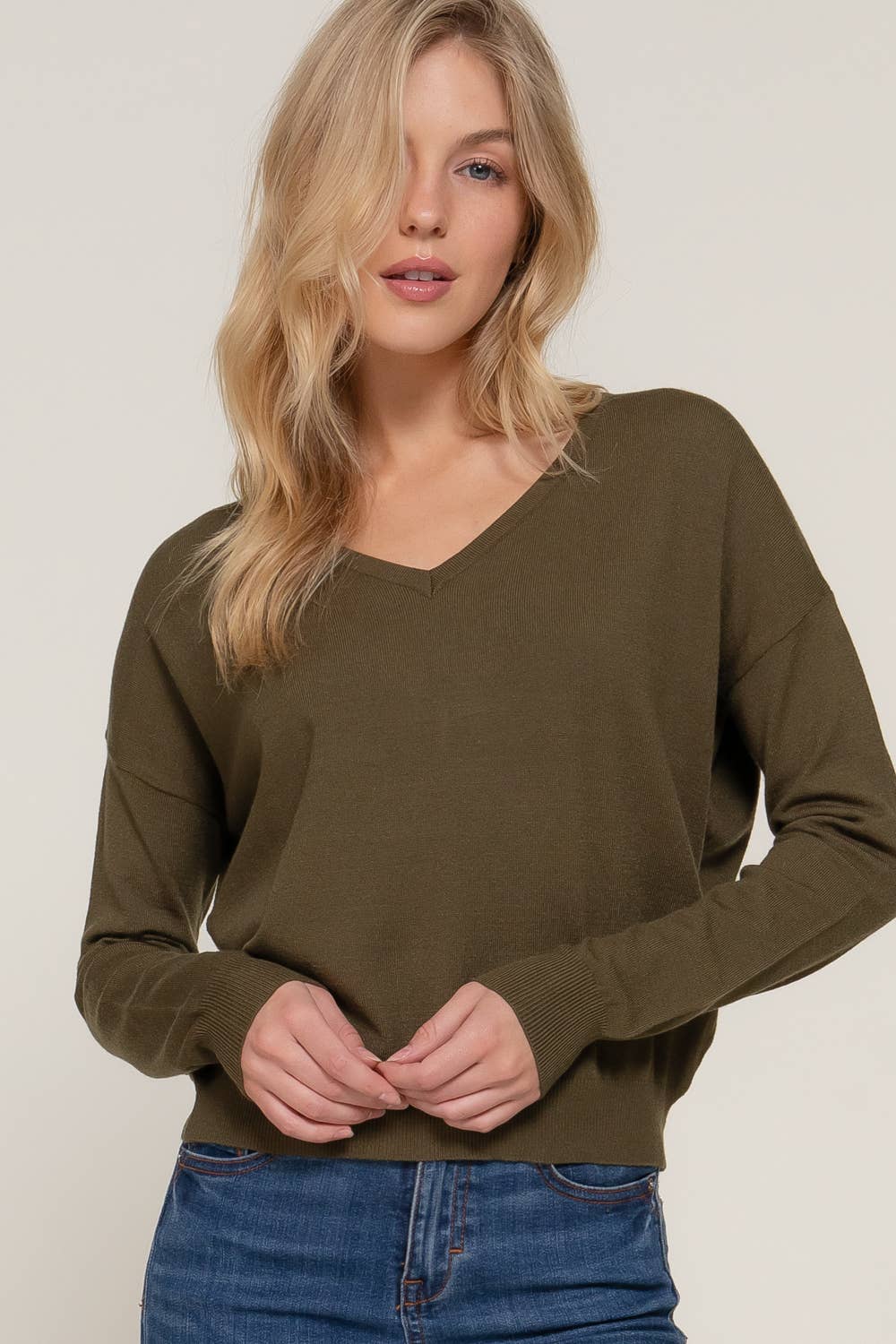 Long Sleeve V-neck Back Cross Strap Sweater