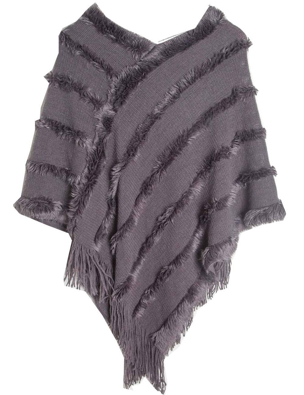 Tassel Trim Shawl with V-Neck and Hood