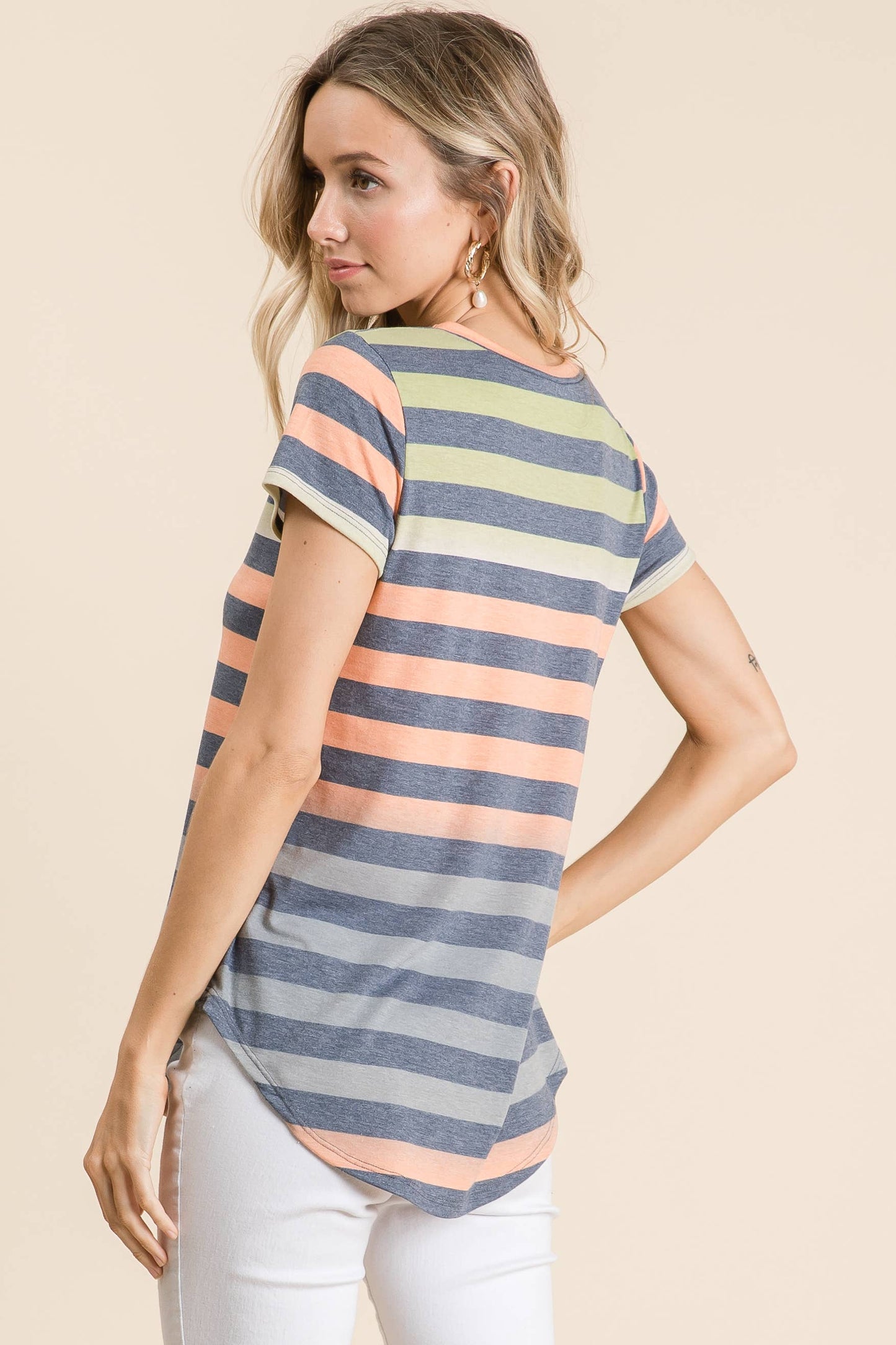 Casual Stripe Short Sleeve Top