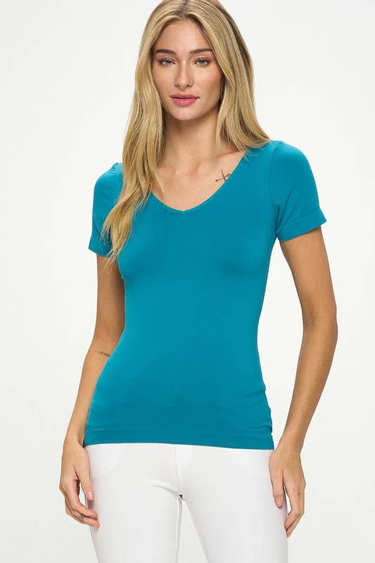 Seamless Reversible V-Neck Short Sleeve Top