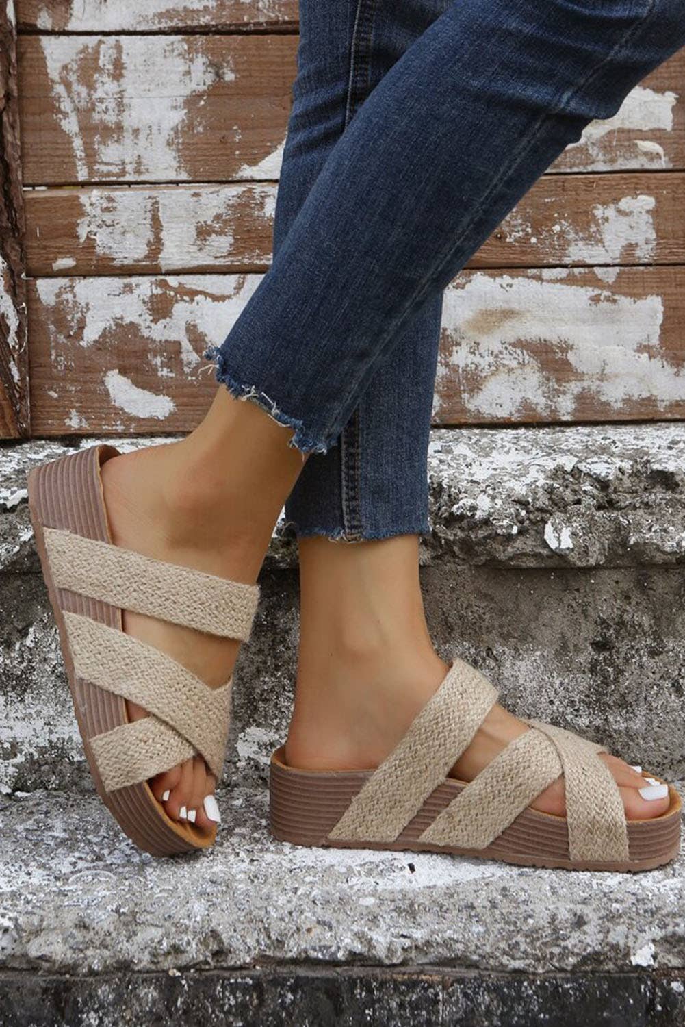 Woven Cross Criss Hollowed Slip-On Sandals