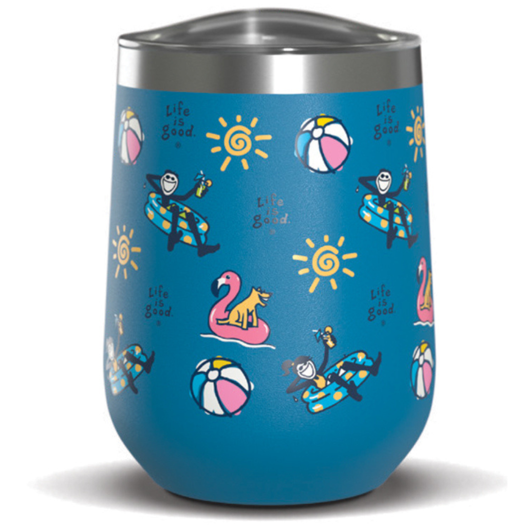 Life is Good Jake & Jackie Pool Party 12oz Stainless Steel Wine Tumbler (Royal Blue)