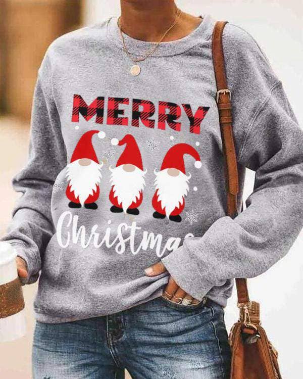 Merry Christmas Santa Gnome Long Sleeve Casual Sweatshirt