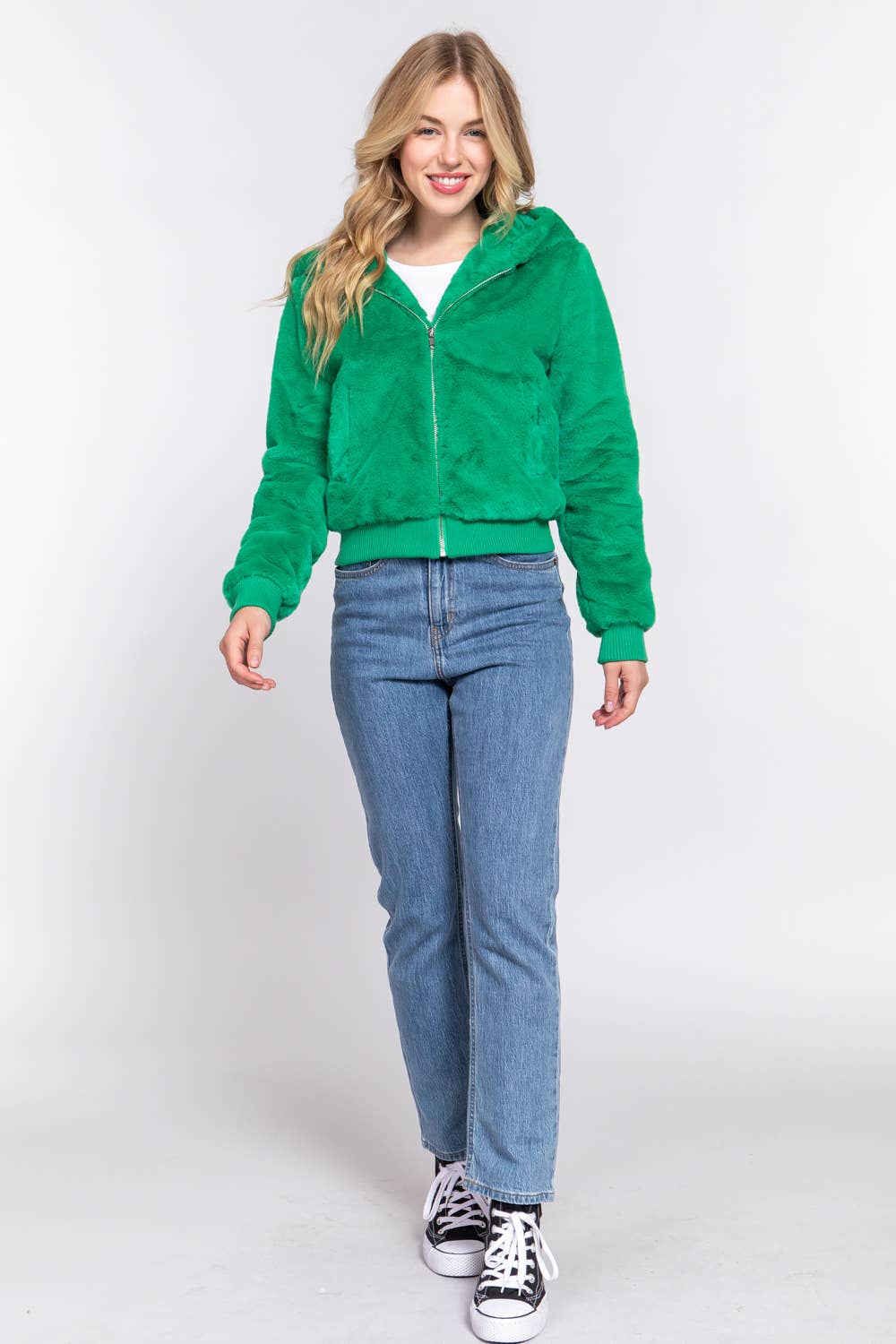 Long Sleeve Zip Up with Hoodie Faux Fur Jacket