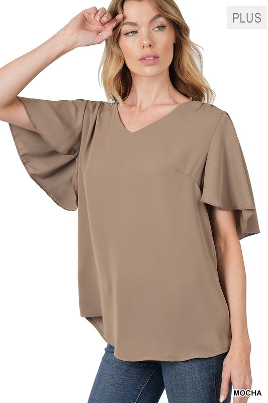 Plus Size Waterfall Sleeve V-Neck Blouse