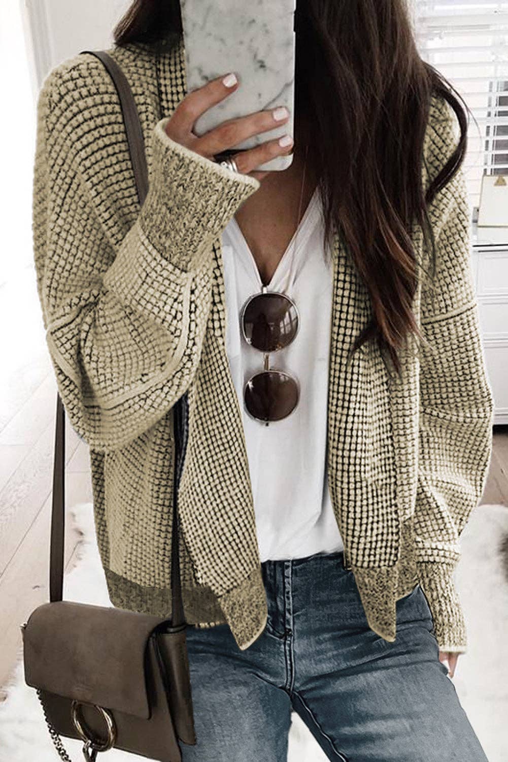 Contrast Trim Open Front Cardigan