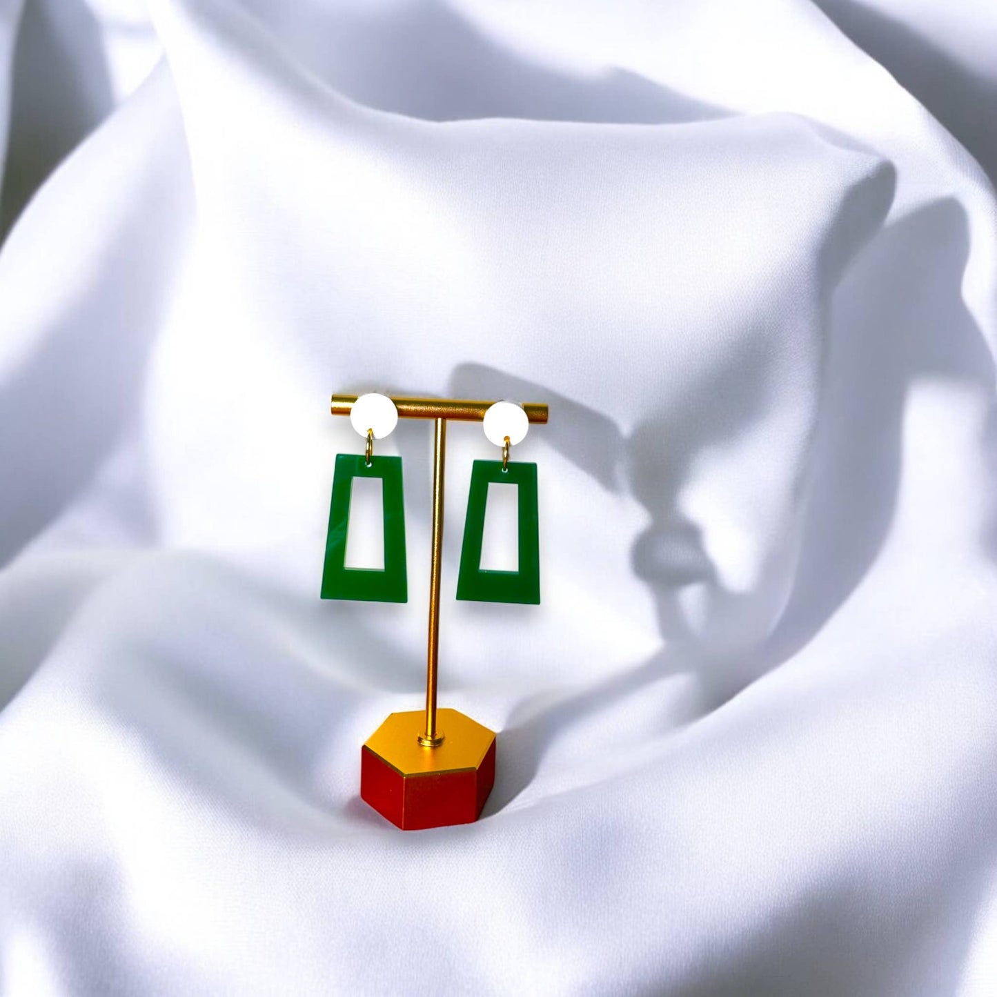 Green & White Acrylic Game Day Earrings: Small Circles