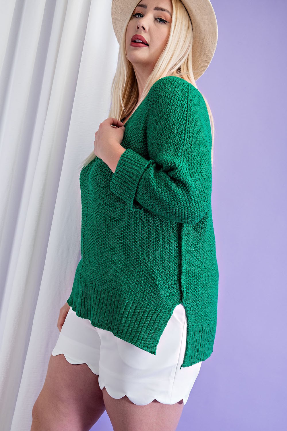 Plus Sized Crew Neck Knit Sweater (Solids)