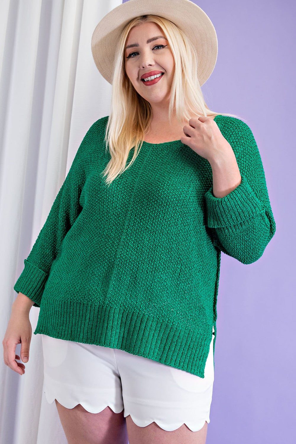 Plus Sized Crew Neck Knit Sweater (Solids)