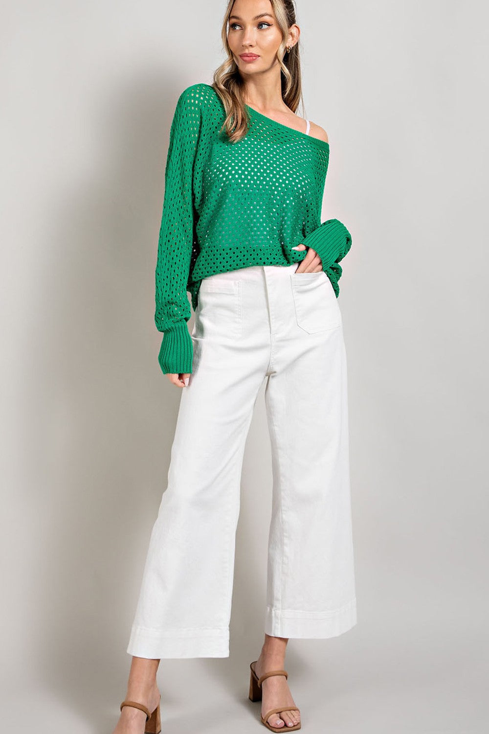 Eyelet Knit Sweater Top (Kelly Green)