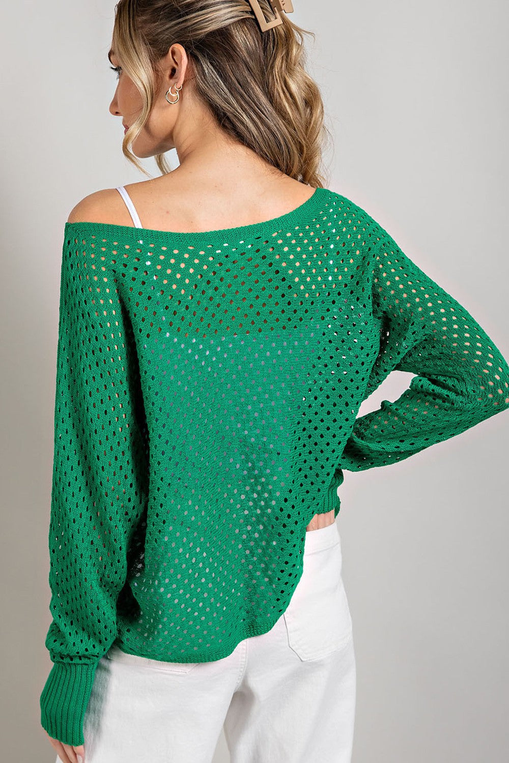 Eyelet Knit Sweater Top (Kelly Green)