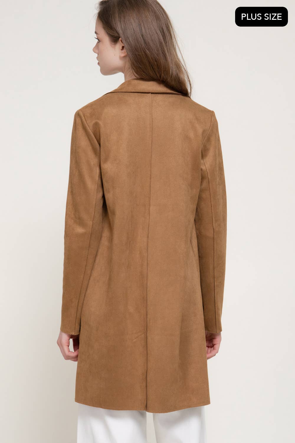 Long Sleeve Open Front Faux Suede Jacket (Plus Size)