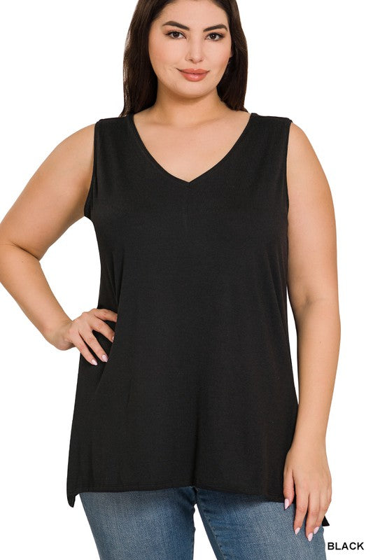 Plus Size Sleeveless Scoop Neck Side Slit Top