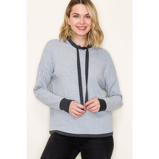 Waffle Pullover Hoodie Top