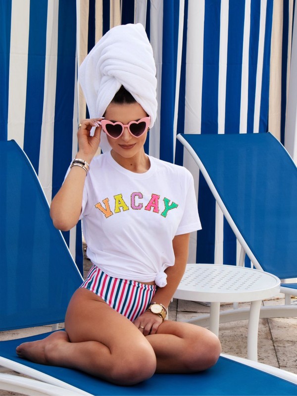 Varsity Font Colorful VACAY Softstyle Tee