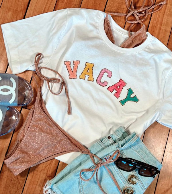 Varsity Font Colorful VACAY Softstyle Tee