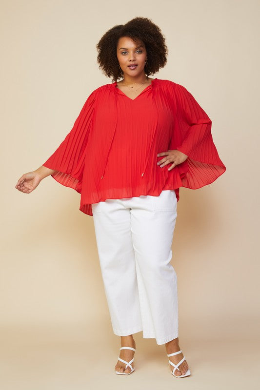 Plus Size Pleated Smocked Detail Top
