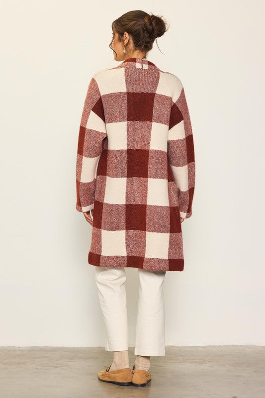 Long Sleeve Buffalo Check Midi Cardigan