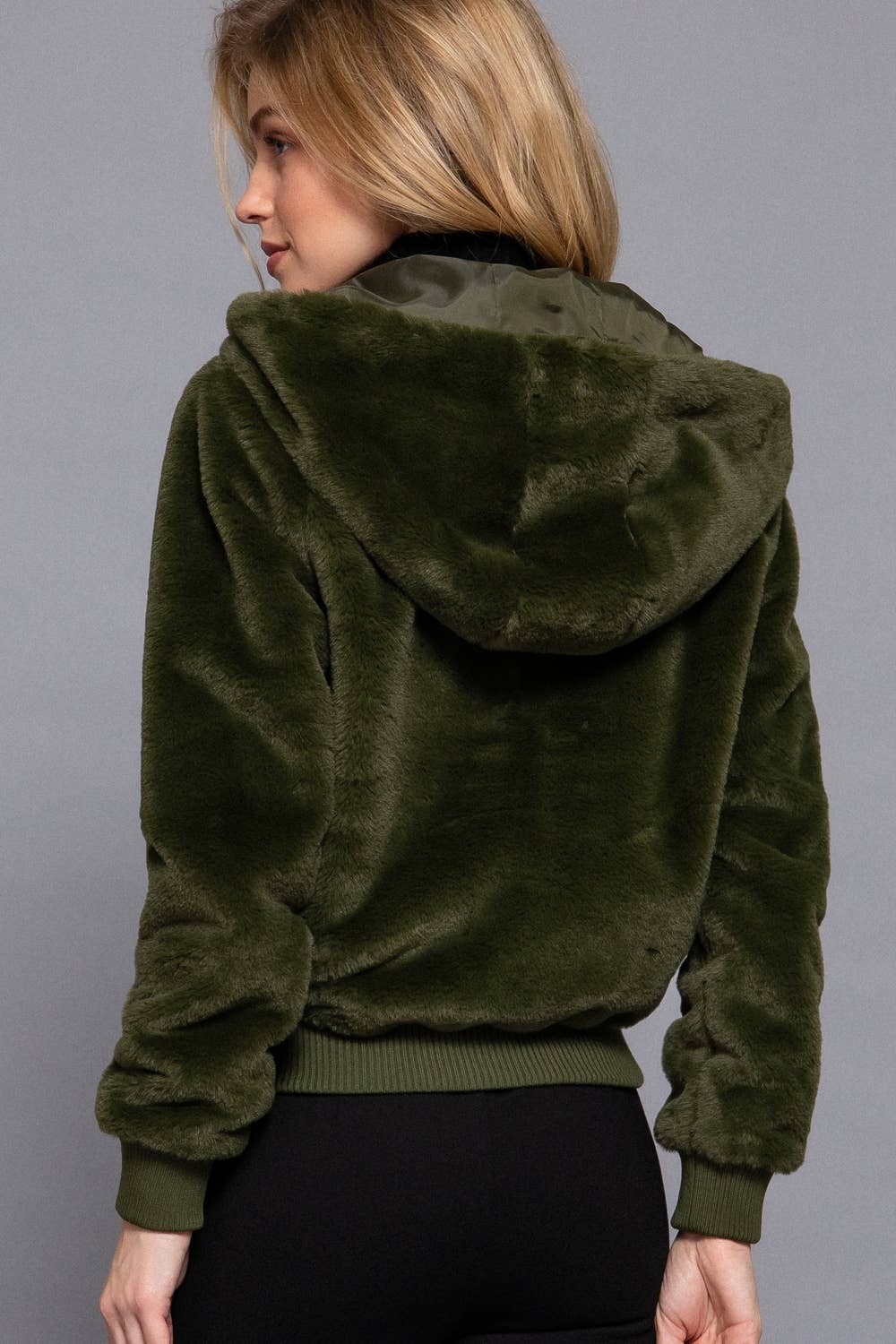 Long Sleeve Zip Up with Hoodie Faux Fur Jacket