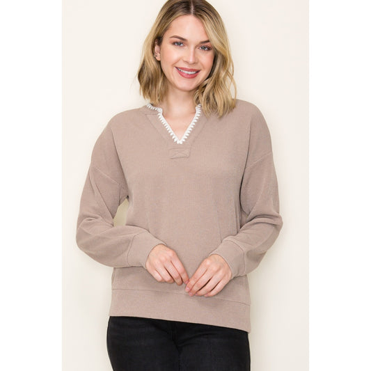 Blanket Stitched Corduroy Top